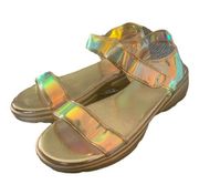 Bamboo low platform wedge holographic sandals size 11 womens