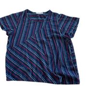 ACOS&A Shirt Womens Medium Stitch Fix Blue Striped Short Flutter Sleeve Cotton