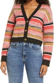 Nordstrom x BP. Black Red Marl Stripe Cropped Cardigan Medium