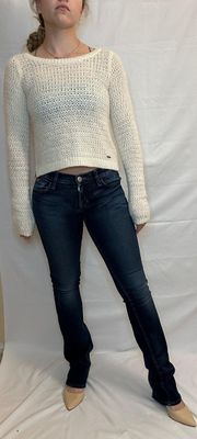 Abercrombie and Fitch Wool Blend Cropped Knit Sweater - Ivory/Cream - XS