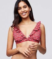 Beach Red Floral Mosaic Ruffle Swim Bikini Top S NWT