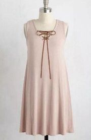 NEW Bo Bel ModCloth Mauve Pink Ribbed Lace-Up Sleeveless V-Neck Shift Dress M