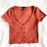 Coral Button Vneck