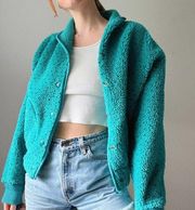 Vintage LL Bean Teal Fuzzy Teddy Button Up Jacket