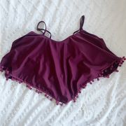 Plus Curvy Pom Pom Swim Top Bikini Top size 1XL Wine Maroon Garnet Flounce