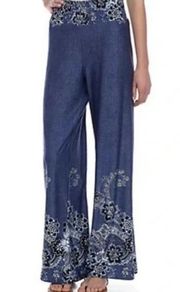 Melissa Paige Wide Leg Palazzo Pants Blue Paisley Boho Size Medium‎