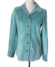 Pendleton Shirt Jacket Green Pig Suede Leather Long Sleeve Button Women Size S