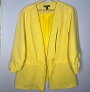 Torrid Open Front Stretch Yellow Ruched 3/4 Sleeve Collared Blazer Size 2