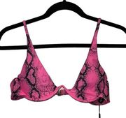 NWT PrettyLittleThing Pink Snake Underwire Plunge Bikini Top