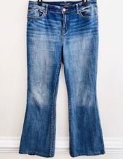 Chicos The Platinum Medium Wash Distressed Stretchy Flare Leg Jeans Sz 10 (1.5)