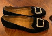 Adrianne Vittadini Vond Black Suede Square Toe Flats Size 9M