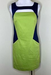 Etcetera Sheath Dress w Pockets 6 Green Navy Blue Colorblock Sleeveless Cutout