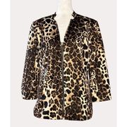 Carmen Marc Valvo Animal Print Zip Jacket 3/4 Sleeve Tan Black M New NWT