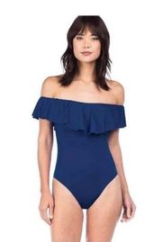 Trina Turk Blue Off Shoulder Ruffle Bandeau One Piece Swimsuit Size 8