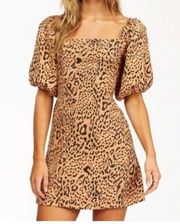 Billabong Paradise Mini Dress Puff Sleeve Leopard Print NWT