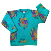 Vintage 1990s ESPRIT SPORT Chunky Oversized Floral Hawaiian Ukulele Sweater