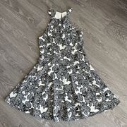 EXPRESS  Dress Size 6 Floral Sleeveless Skater High Neck Black And White