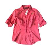 NEW YORK & COMPANY Coral Rhinestone Beaded Button Down Shirt Sz XS NEW