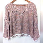 John & Jenn Cassidy knit multicolored pullover boat neck fringe sweater small