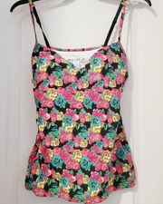 One Step Up Black Floral Cami Spaghetti Strap Medium