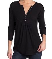 Sweet Romeo black waffle knit Henley top tunic long sleeve