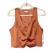 JASON WU Women's Brown Lightweight V-Neck Button Front Satin Vest Large NWT