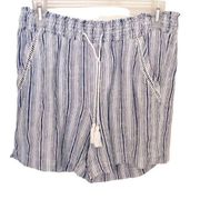 Briggs Linen Blend Blue and White Striped Drawstring Shorts Medium