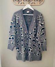 By Together Button Up Leopard Print Cardigan Gray Sz M/L