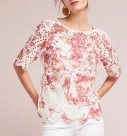 Anthropologie ANTHRO Porridge Floral Eyelet Overlay Top