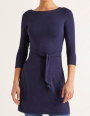 Boden Sylvia Navy Blue Tunic Dress 3/4 Sleeve With Cinch Tie Waist size 8L