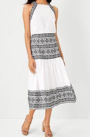 NWT Ann Taylor Embroidered Halter Maxi Dress White & Black Women’s Size 2 NEW