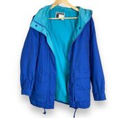 Vintage Pacific Trail Windbreaker Jacket Blue Women Size Large Hood Outdoors 90s