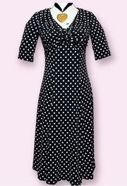 Vintage Y2K Robbie Bee Black White Polka Dot Midi Dress size Small