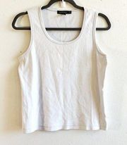 Club Monaco Tank Top White on White Logo Scoop Neck Shirt Sz XL Preloved Cotton