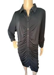 NWT Torrid Black 3/4 Sleeve Button Up Fitted Ruched Collared Dress