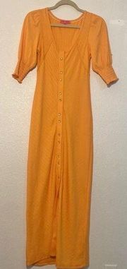 Betsey Johnson | orange maxi dress button front