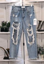 NWT Nature Denim light wash blue distressed high rise mom’s style jeans sz 24