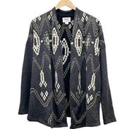 Lucky Brand Lucky Lotus Gray Boho Aztec Embroidered Knit Cardigan Size Medium