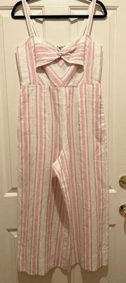 Rebecca Taylor Linen Sleeveless Striped Jumpsuit Ruched Back Size 8 NWOT