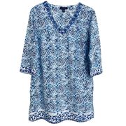 Lands End Blue & White Batik Cotton A-Line Dress