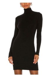 Black Women's Turtleneck Wool Long Sleeve Slim Fit Mini Dress New