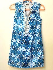 Mud Pie Kate Blue Painterly Lattice Crochet Dress sz small