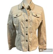 Live A Little Strech Denim Fitted Jacket Khaki Size Large