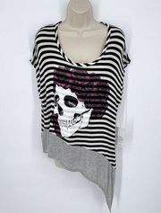 Lauren Moshi Tracy Asymmetrical Block Sweater Color Skull Rose NEW Sz XS Striped