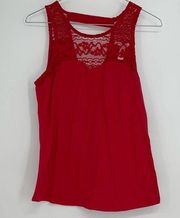 AMBIANCE APPAREL RED LACE TRIM SEMI OPEN BACK TANK TOP LARGE