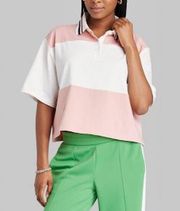 Wild Fable Polo XSmall XS Pink White Cropped Short Sleeve Top Women Preppy 90s