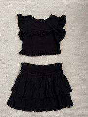 We’re All Pretty Girls Black Ruffle Polka Dot Top Skirt Set