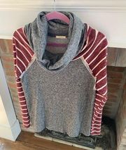 12pm by Mon Ami Grey & Burgundy Striped Cowl Neck Pullover size Small