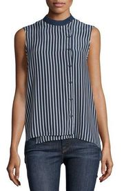 Sleeveless Striped Overlap Blouse