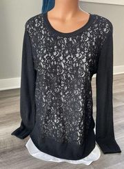 Simply Vera Wang Black Lace Lined Sweater Size M Long Sleeve E3